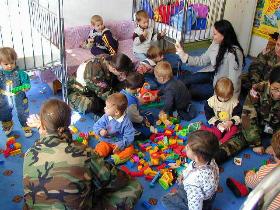 Military mom visiting childcare