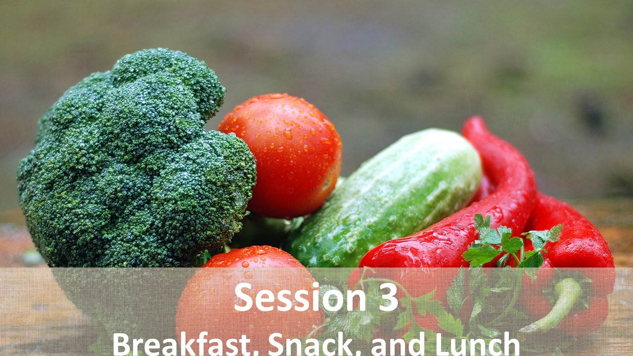 Session 2: Breakfast, Snack, and Lunch