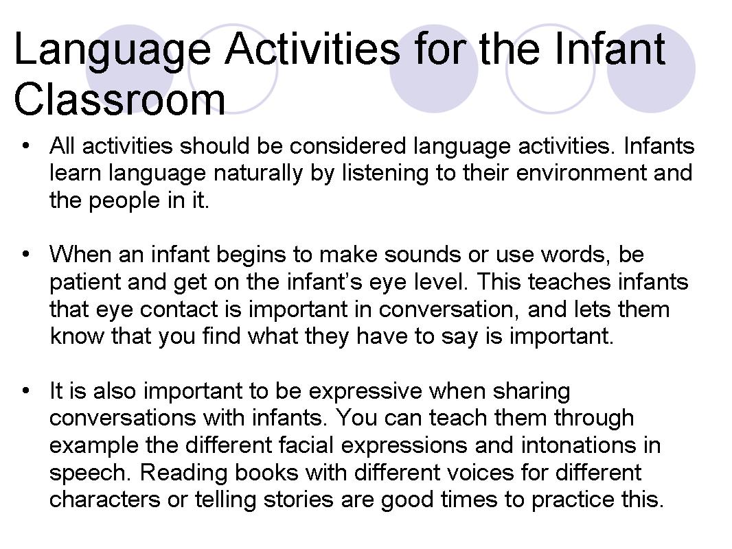 Language Activities for the Infant Classroom