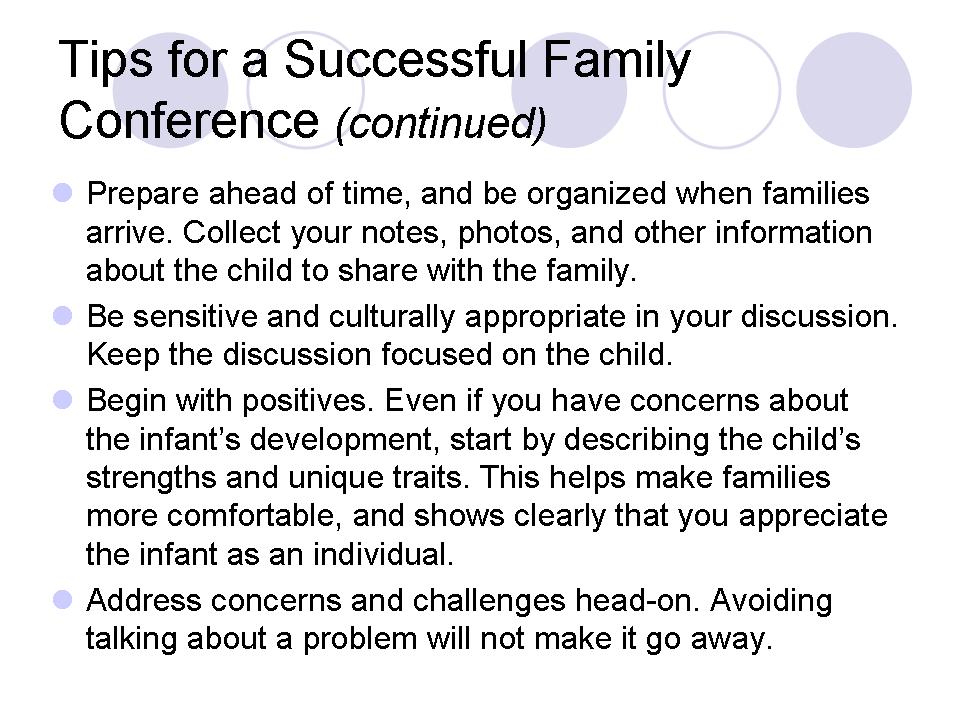 Tips for a Successful Family Conference (continued)