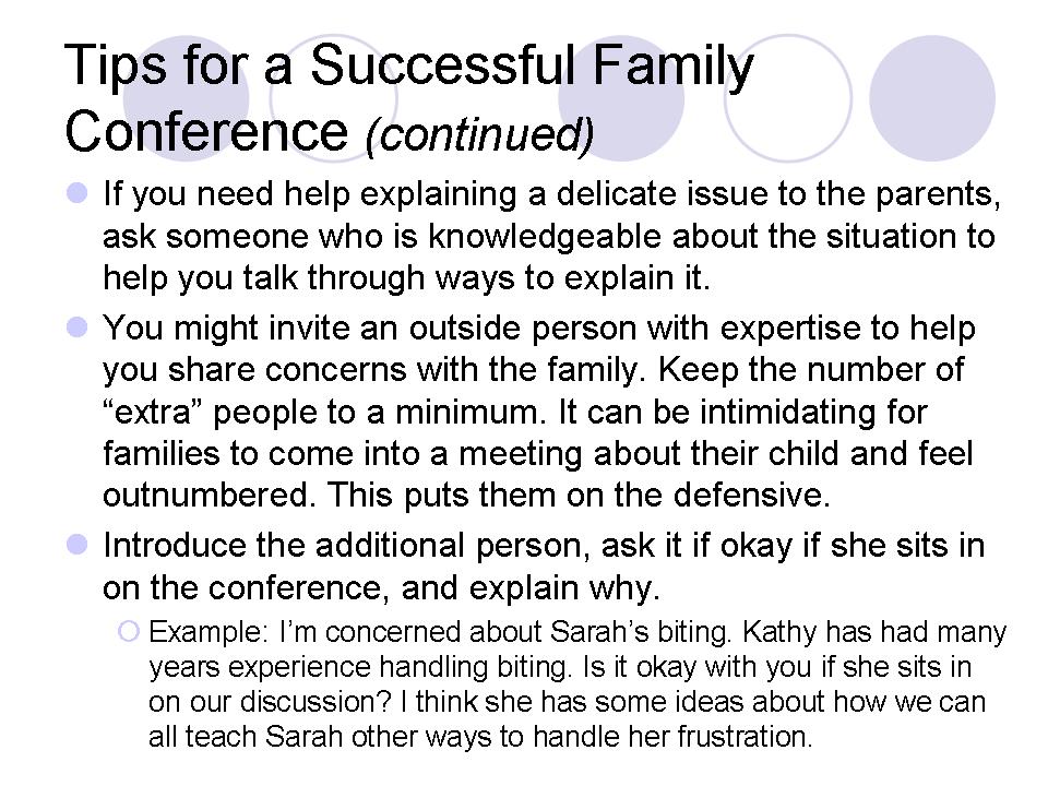 Tips for a Successful Family Conference (continued)